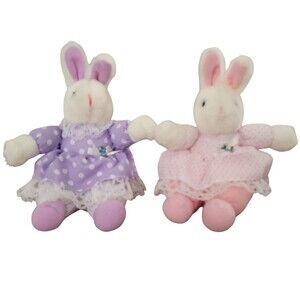 Lot Of 2 Bunny plush vintage, Kids of America Corp bunny in floral dress 8"
